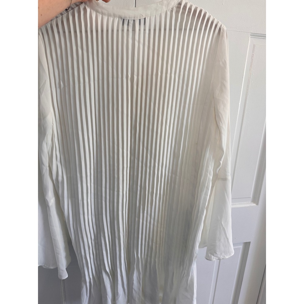 Reiss White Pleated Button Front Mini Dress Bell‎ Sleeve Band Collar Size 4 - Picture 7 of 7